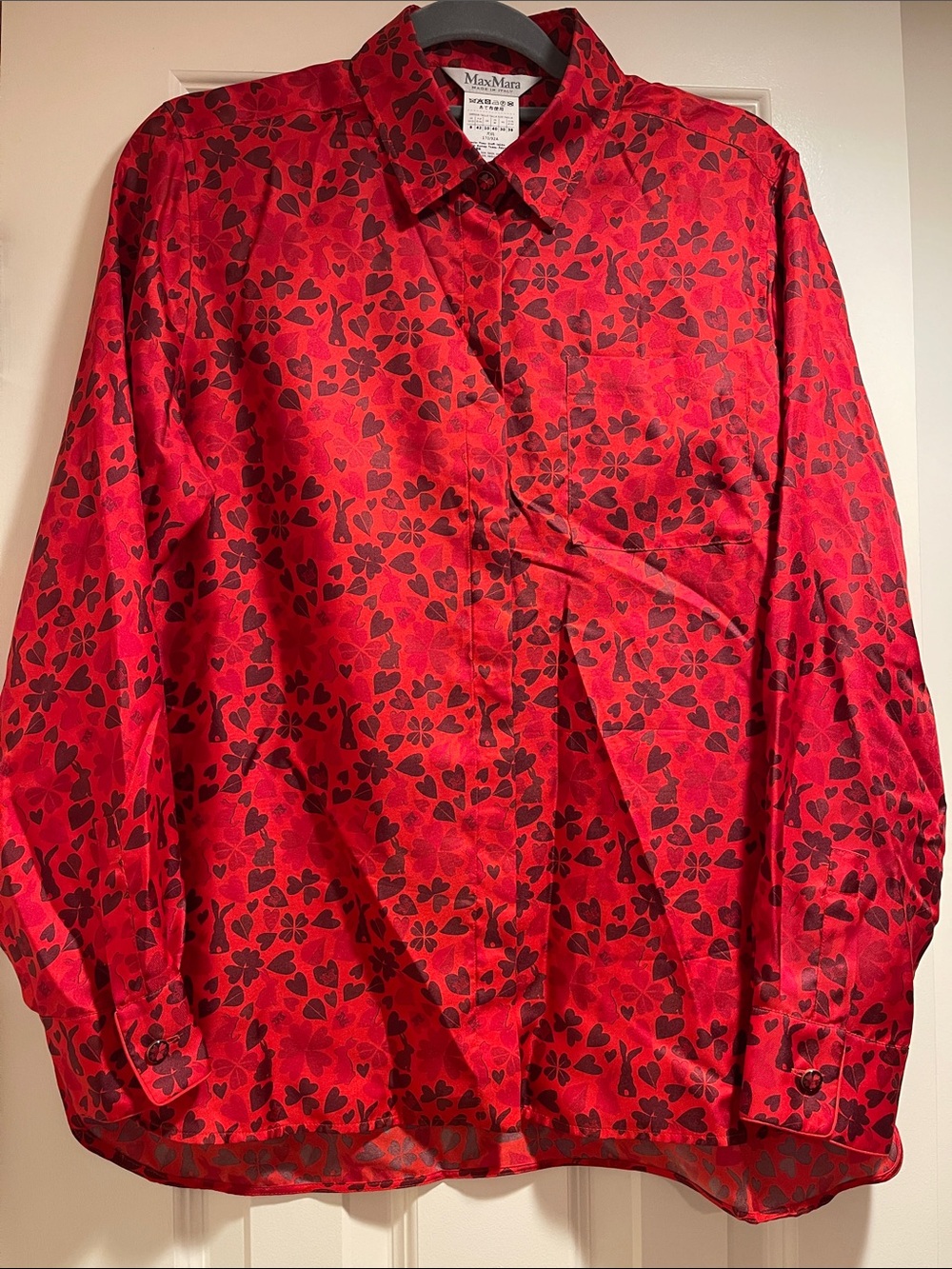 MaxMara London “Year of the Rabbit Collection” Red Button-Down Blouse
